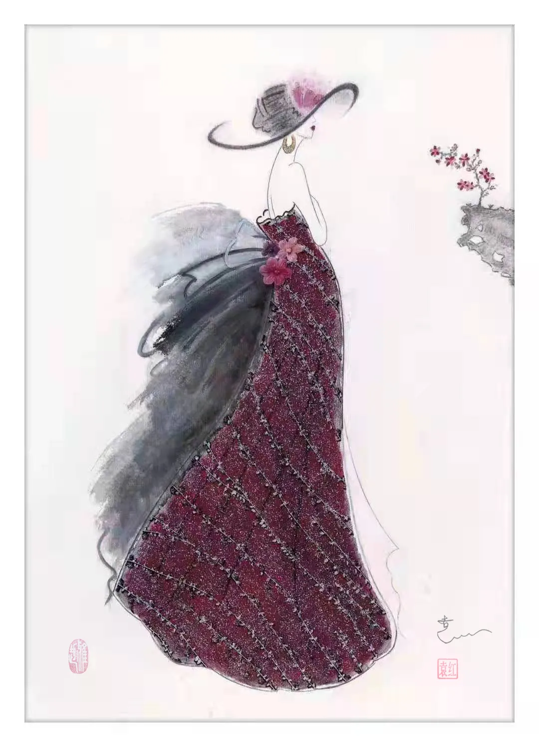 服装设计师袁红首创《水墨时尚装饰画》受到画界的赞议获国家版权