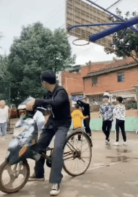 爆笑动图GIF图片：邻居吵架，抓到一只爱看热闹的狗子！