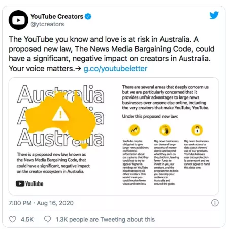 澳洲政府要求付费，谷歌打算彻底翻脸？浏览器出现警告小黄标