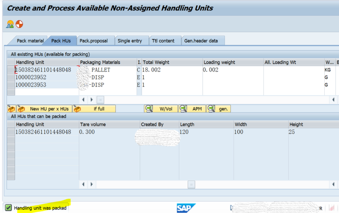 SAP HUM 使用HU02將幾個HU打包到一個外層新的HU號碼裡