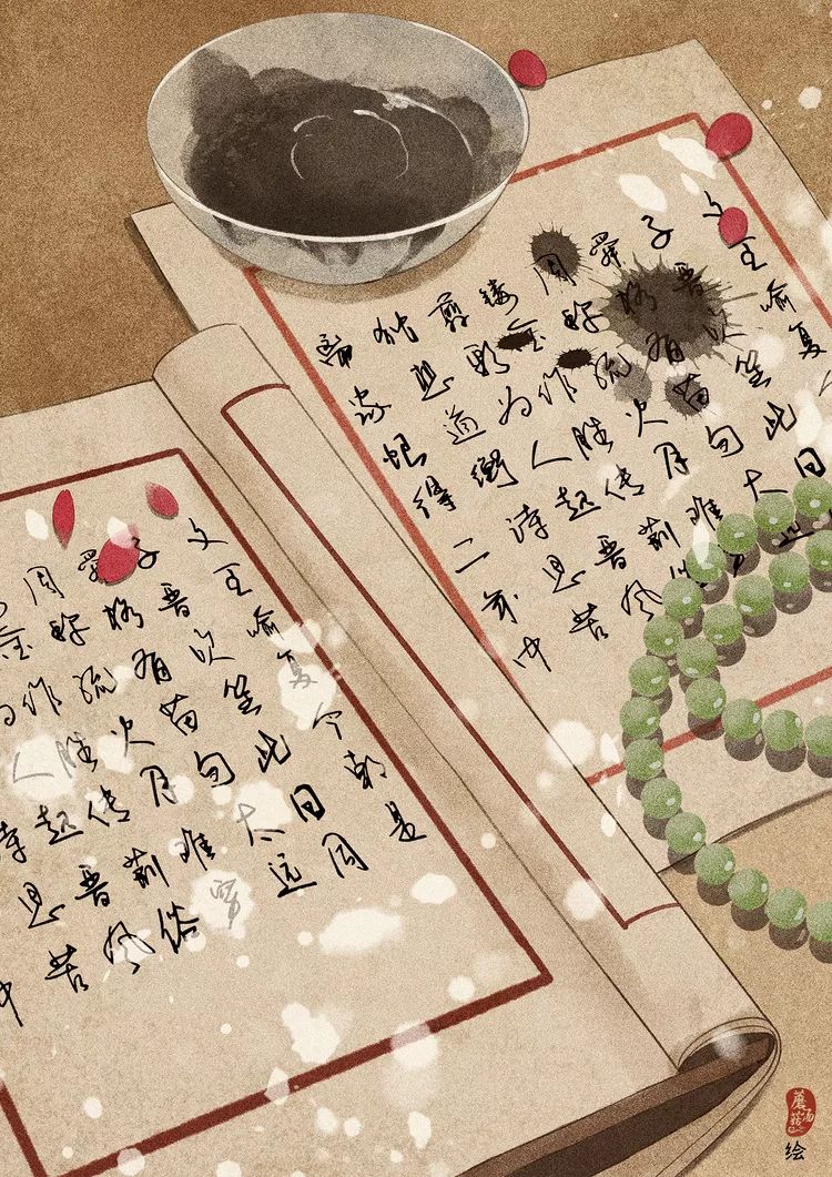 古风美物插画 | 裁为合欢扇，团团似明月