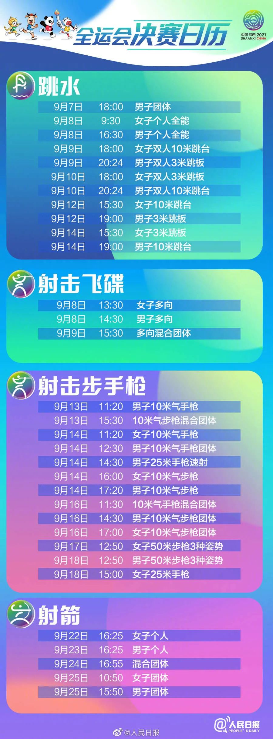 收藏！全运会决赛日历来了