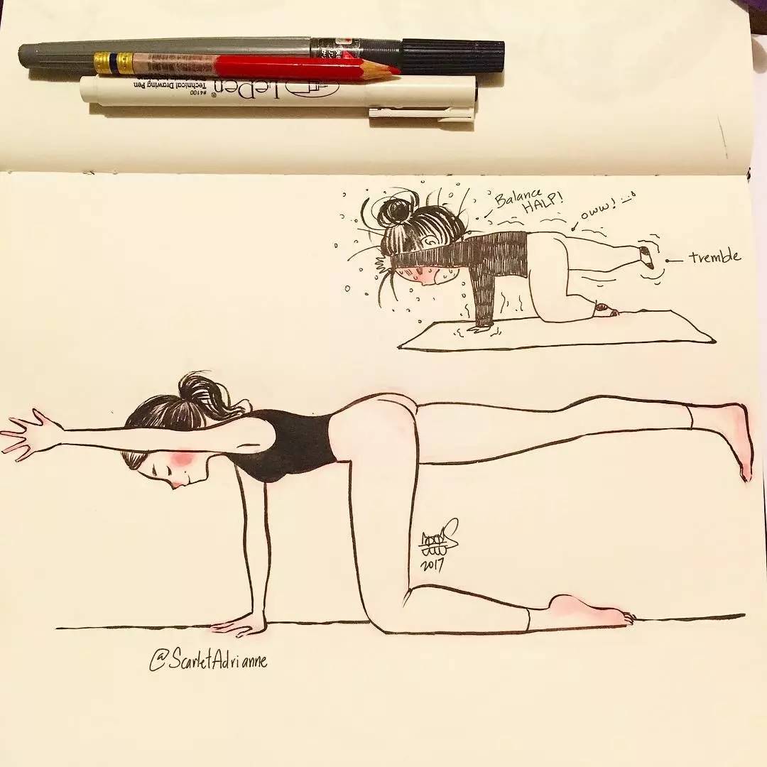 超可爱哒，一组“超写实”的简笔画，练瑜伽的你