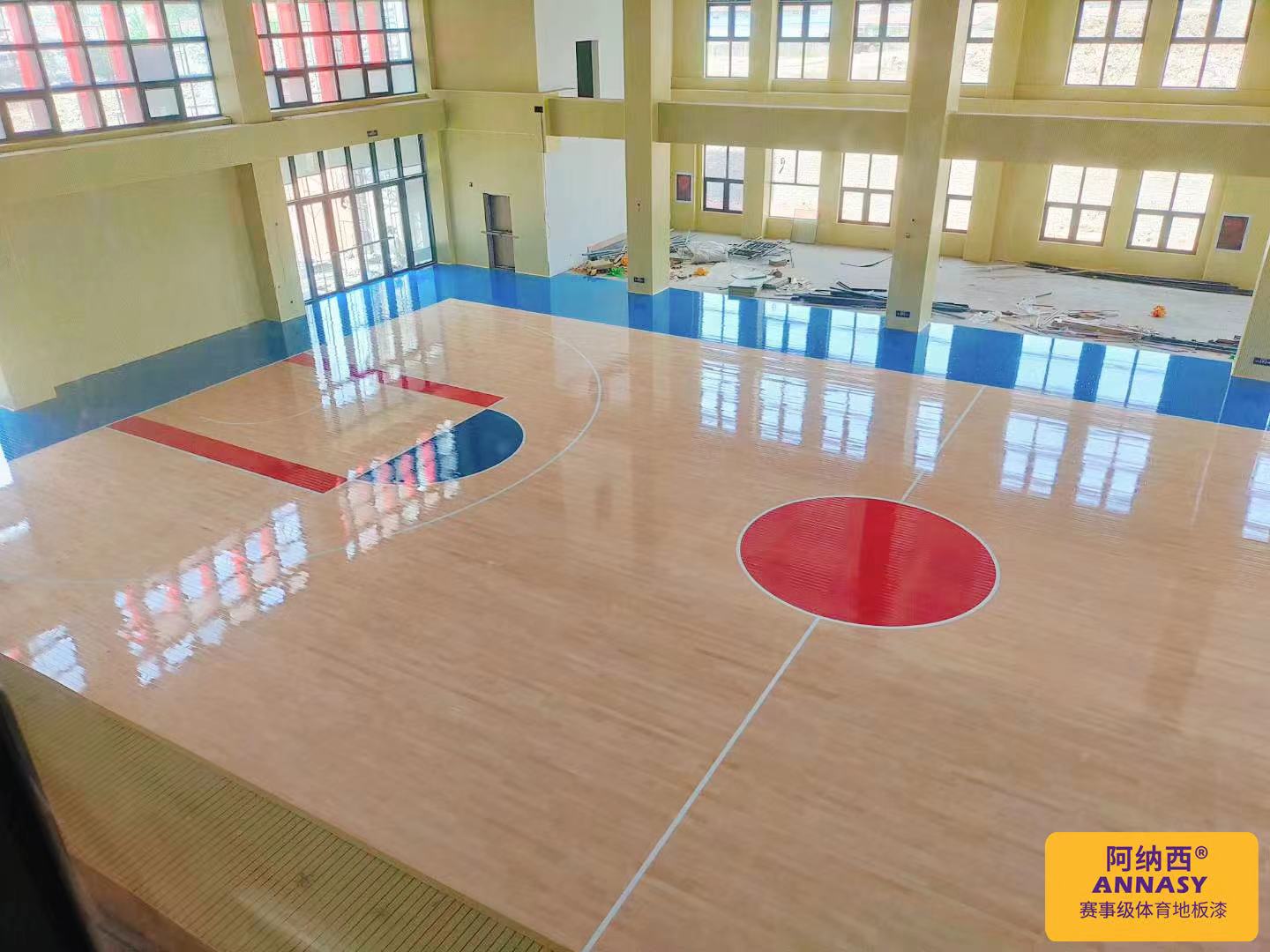 Basketball gymnasium sports wood floor paint brushing and color