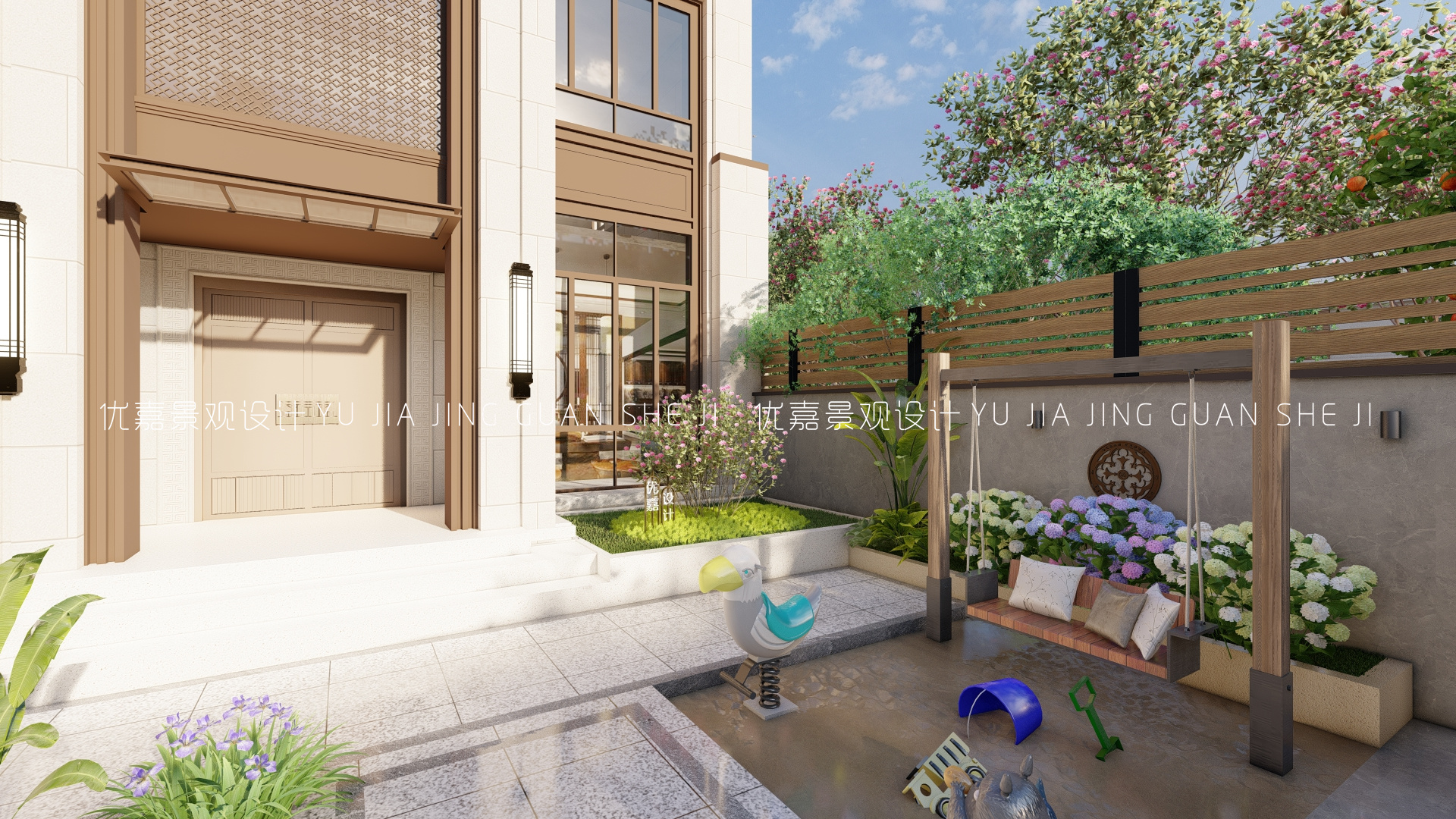 Multifunction Courtyard The multi-functional courtyard of a happy family of three can meet the ...