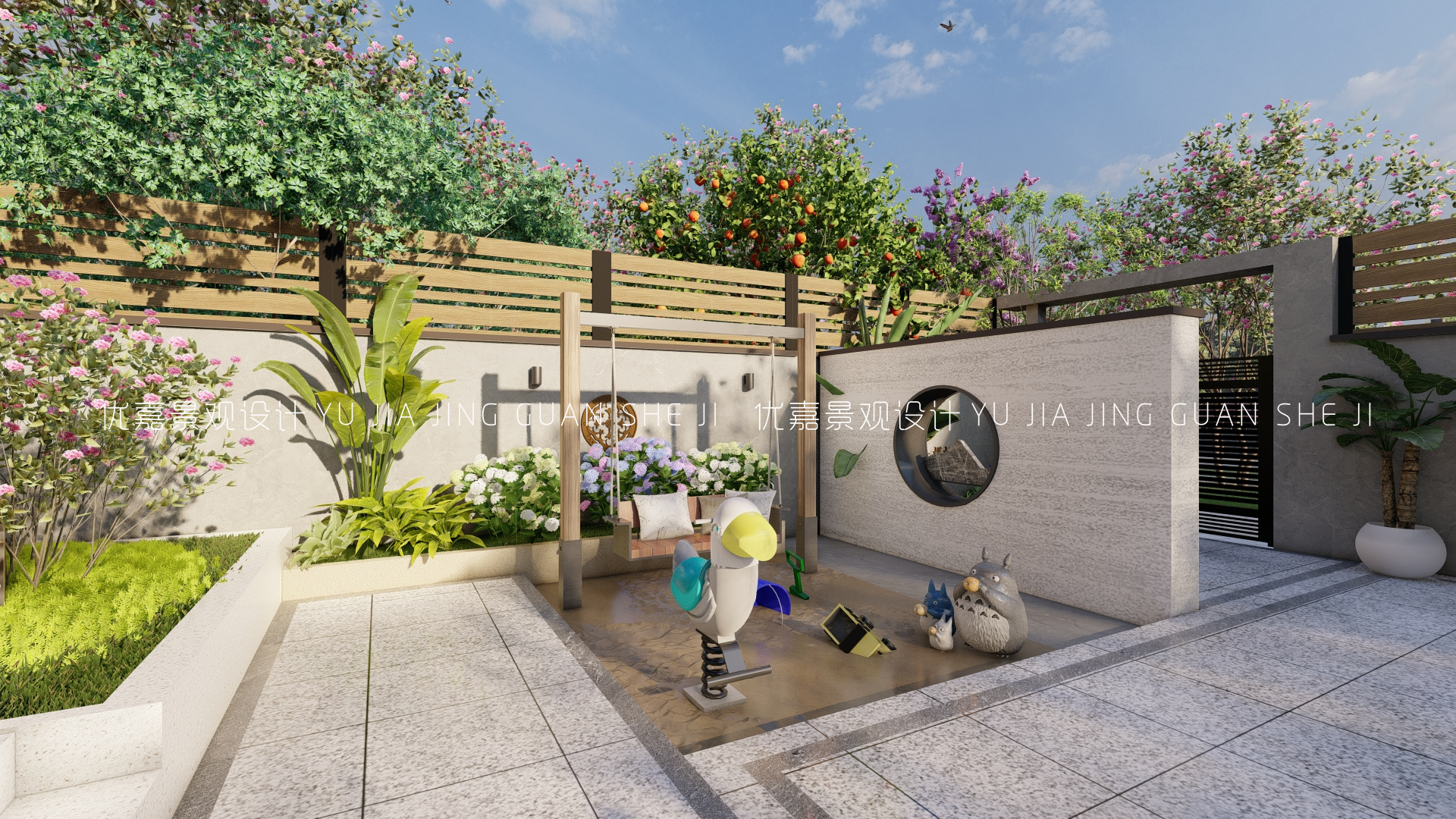 Multifunction Courtyard The multi-functional courtyard of a happy family of three can meet the ...