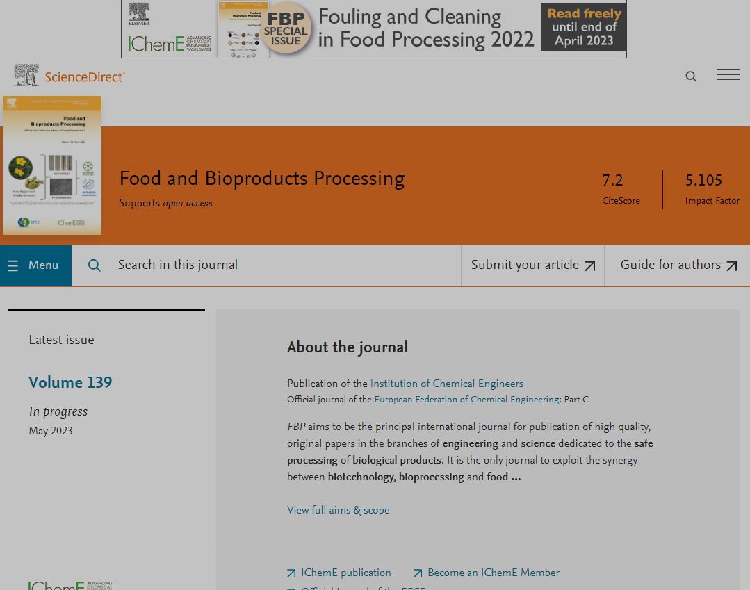 FOOD BIOPROD PROCESS impact factor, what are the districts iMedia