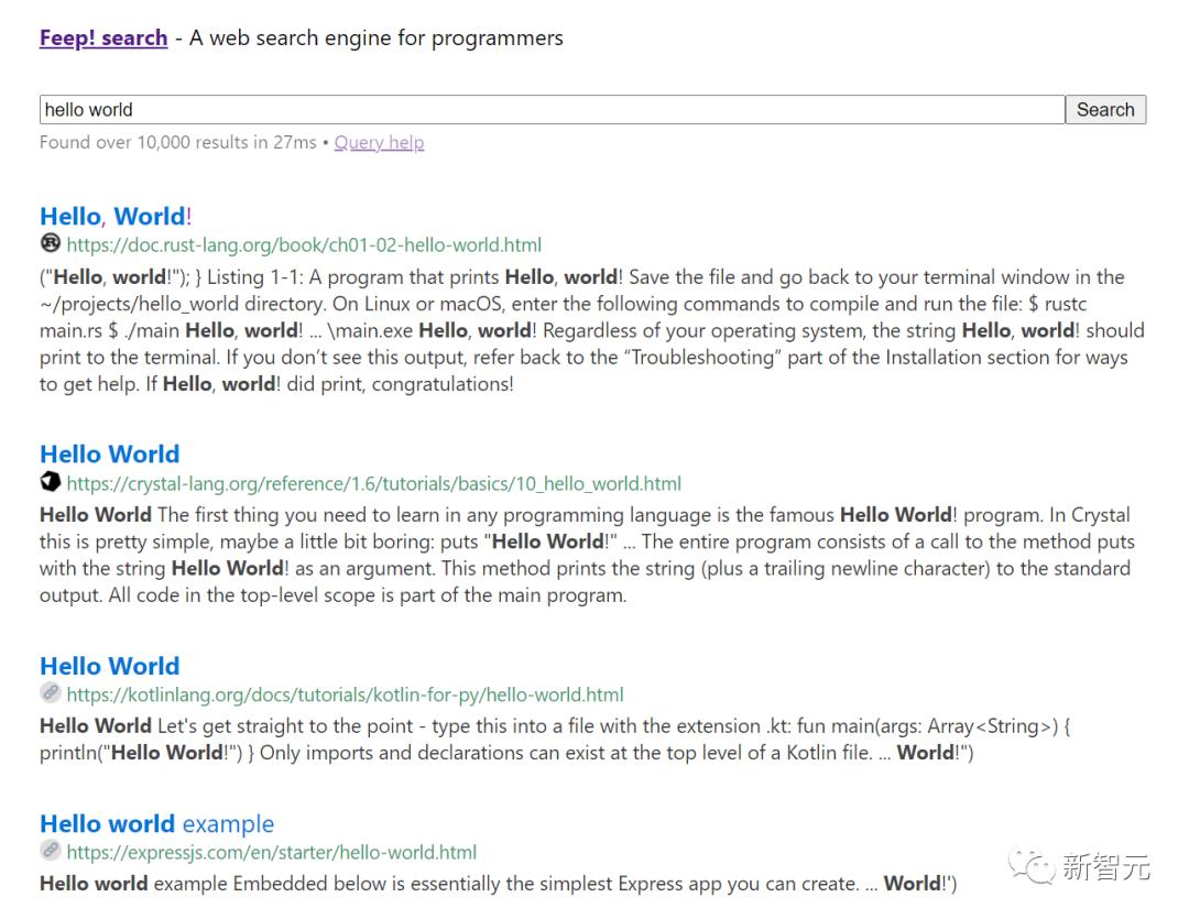 Feep! search: A search engine for programmers with over 29 million ...