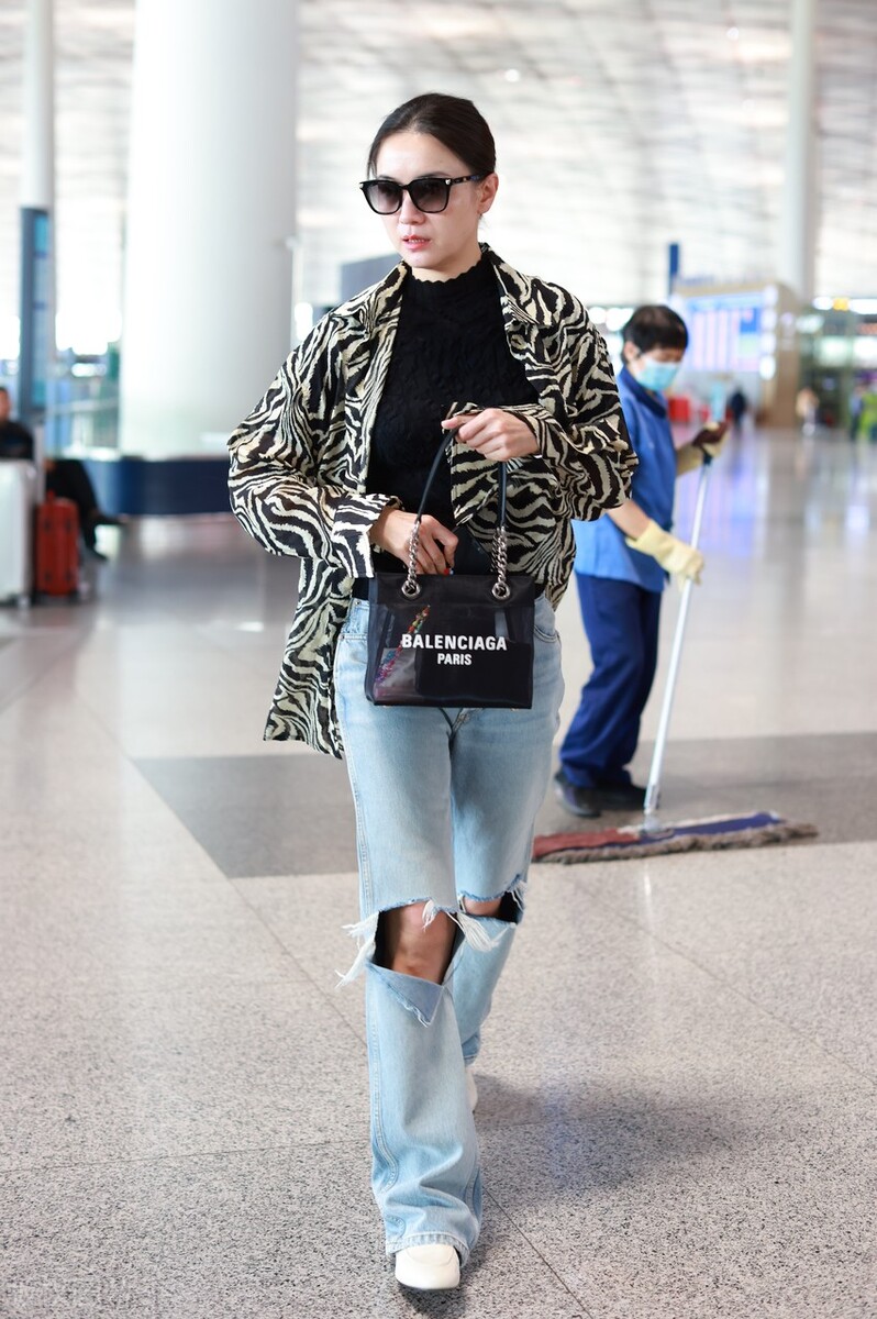 Zebra Print Ripped Song Jia's zebra-print shirt + ripped jeans + loafers + Balenciaga bags ...