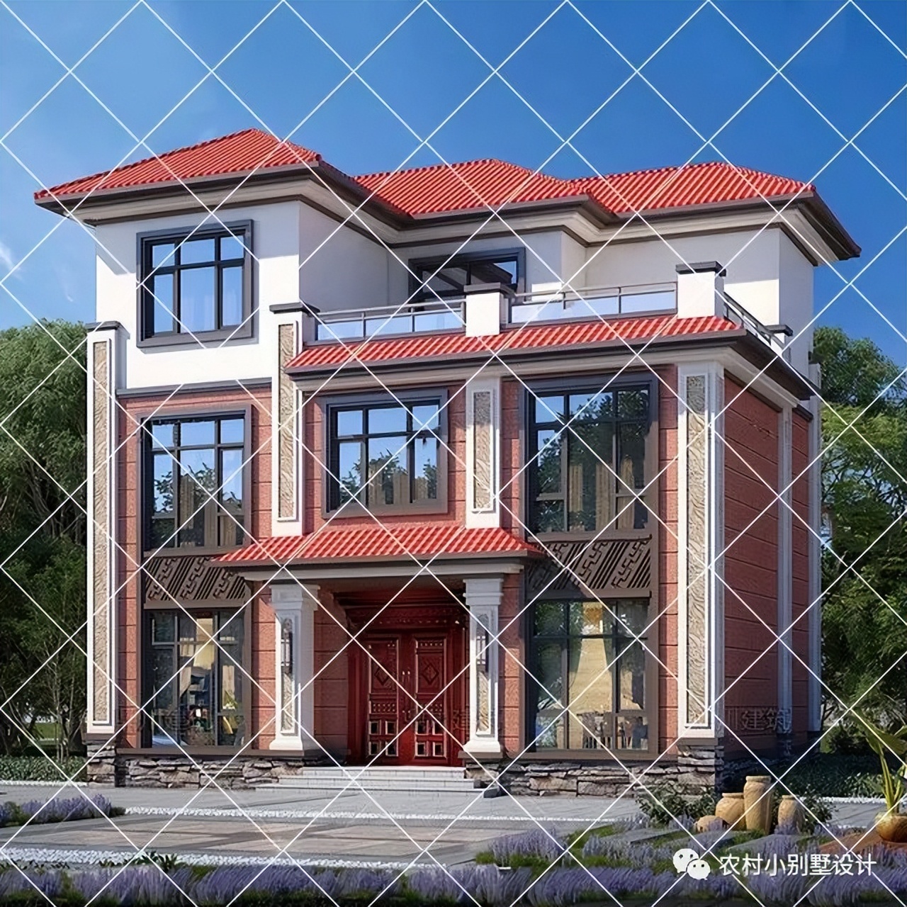 Red roof three-story rural villa, 56 sets of three-story rural red roof ...