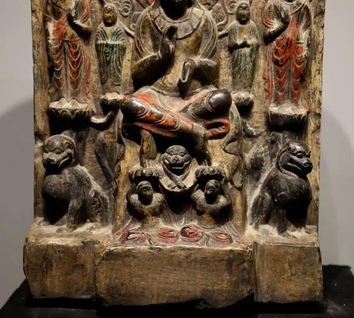 Northern Wei Bluestone painted Buddha statue with backrest - iNEWS