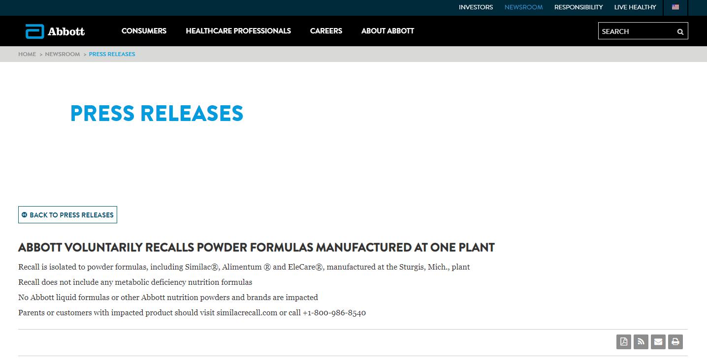 Abbott voluntarily recalls some milk powder from U.S. factories