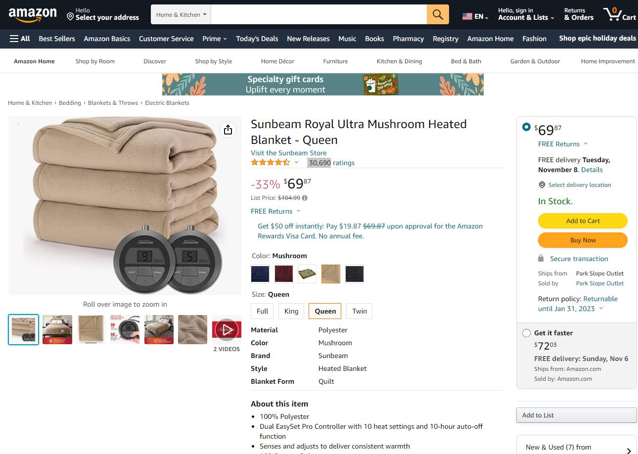 Electric blankets have a winter artifact for Americans?US Amazon