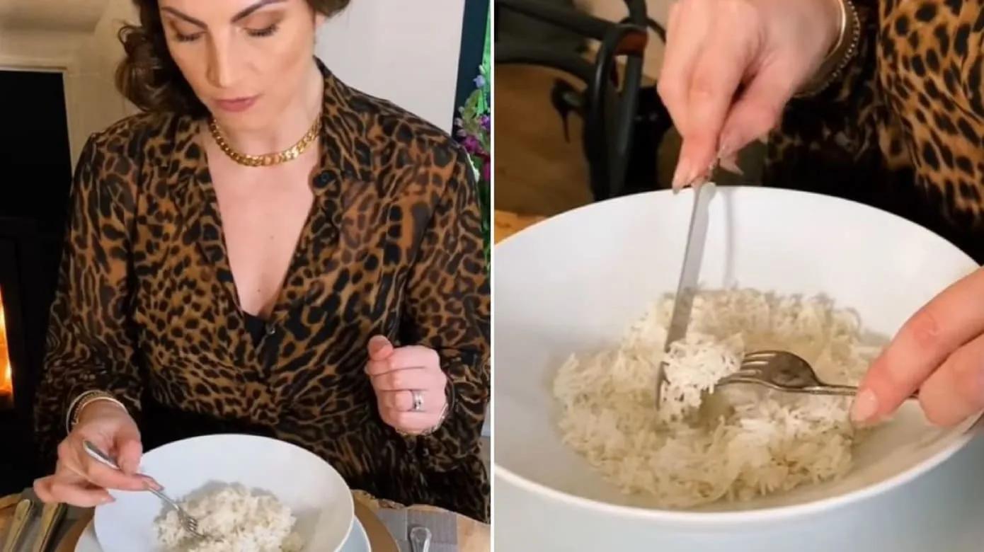 Teaching people to use a knife and fork to eat rice "British etiquette