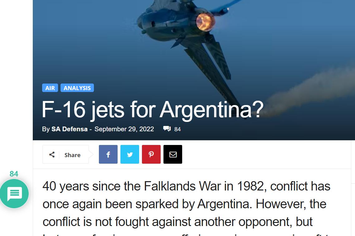 英媒：英國全力阻止阿根廷購買梟龍戰機，但允許其買美國F-16戰機