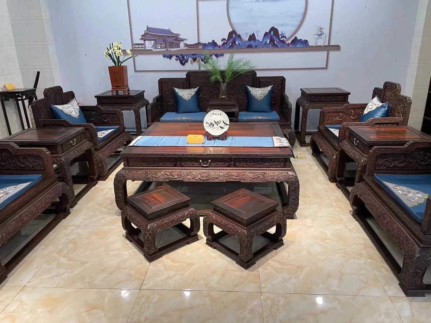 Thirteen-piece set of carved dragon sofa - iNEWS