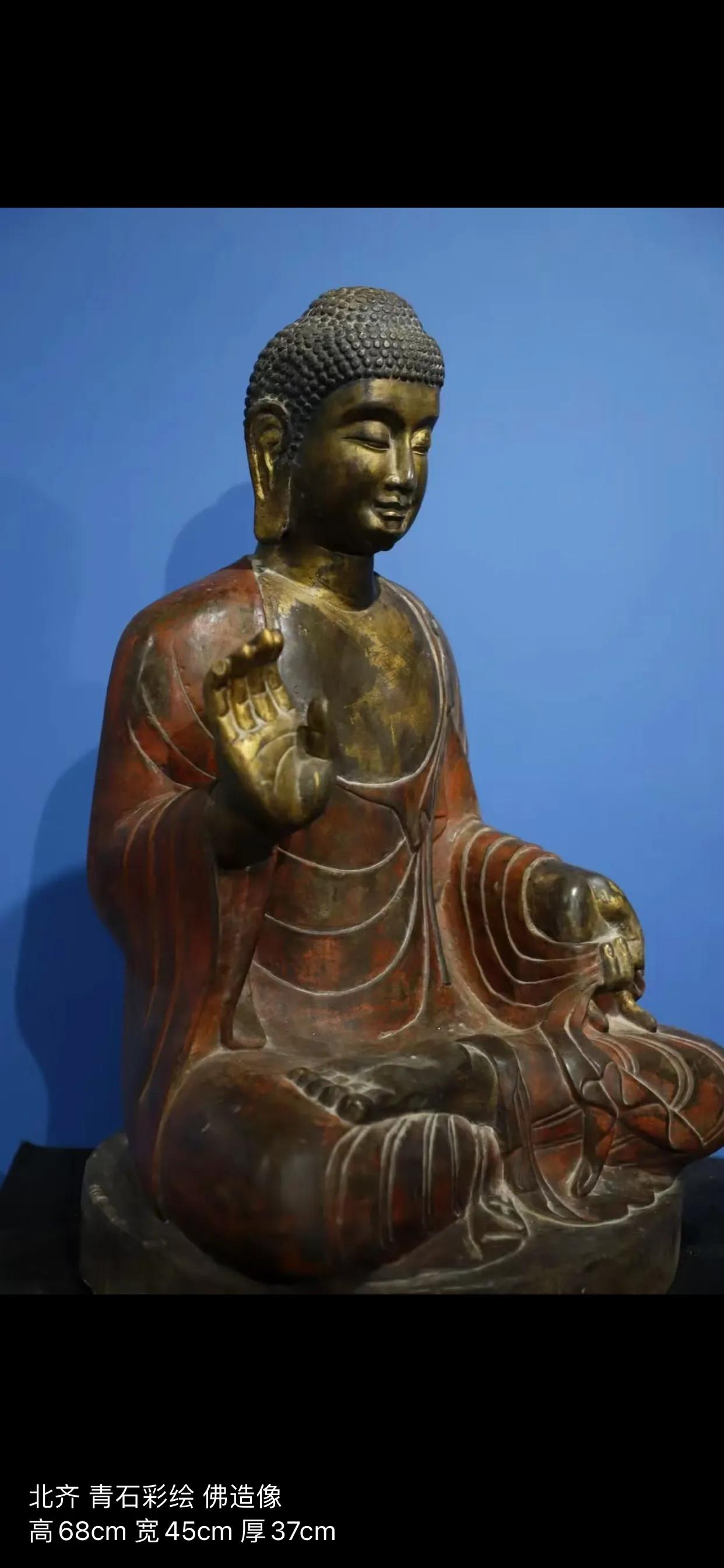 Northern Qi bluestone painted Buddha statue - iNEWS