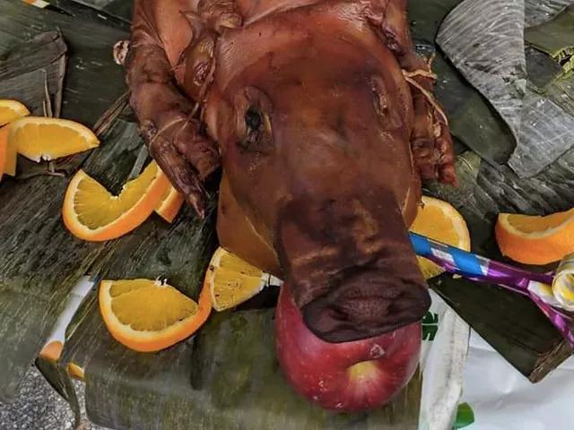 Pig Blowing Raspberry What is the origin of the apple in the mouth of the roast suckling pig ...