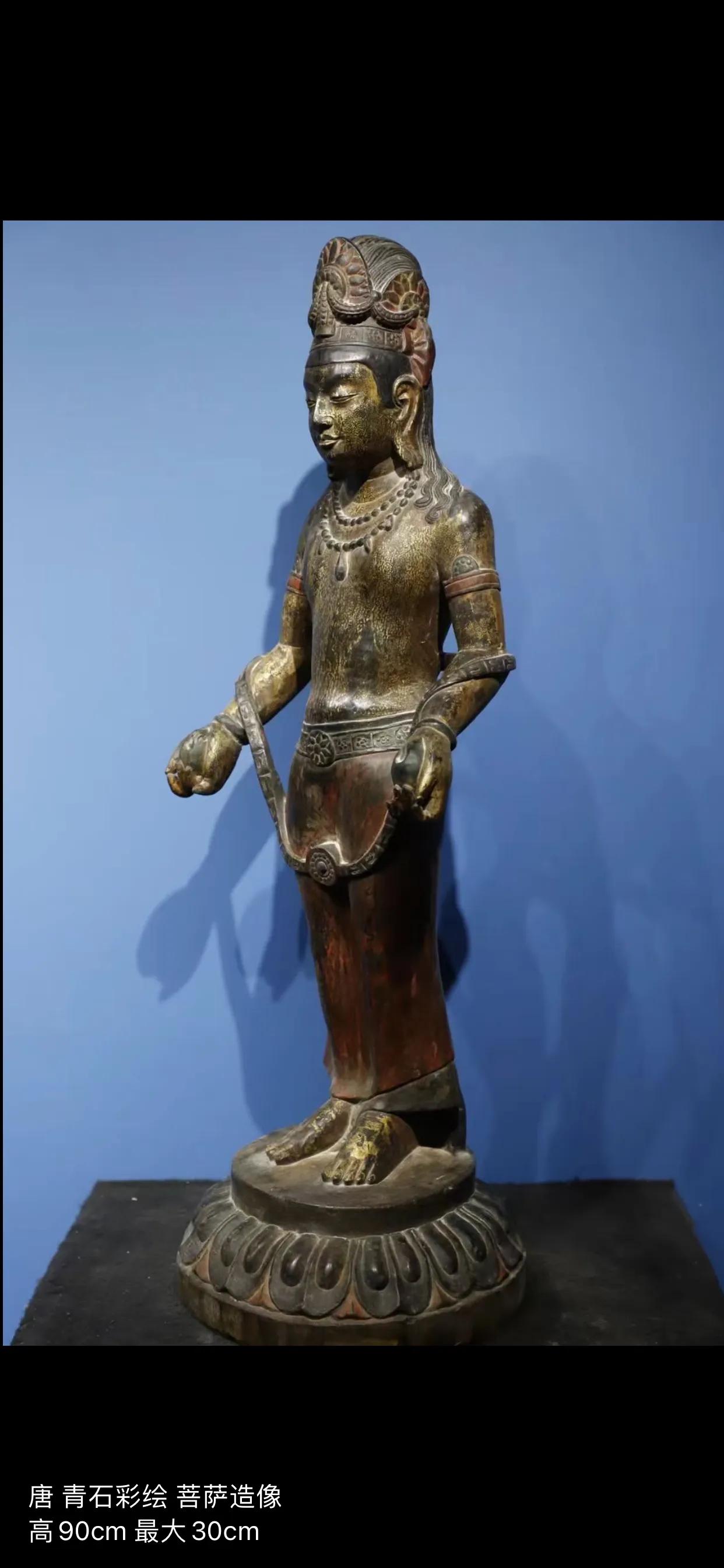 Tang bluestone painted bodhisattva statue - iNEWS