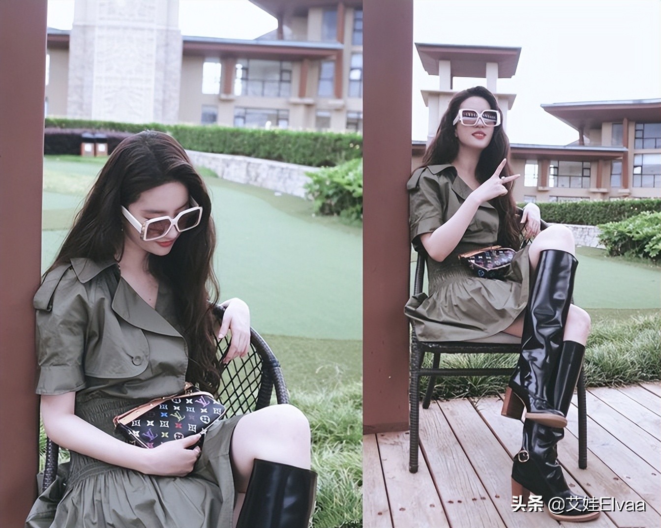 Liu Yifei took pictures in the manor of the mansion, wearing leather ...