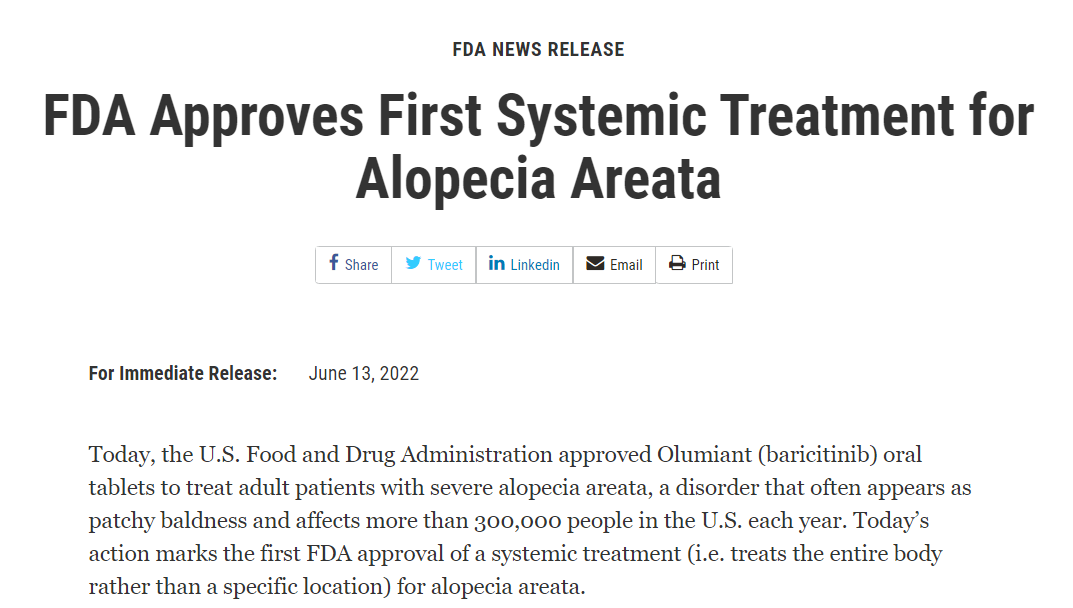 Tu is coming!New drug for hair loss (alopecia areata) approved for the