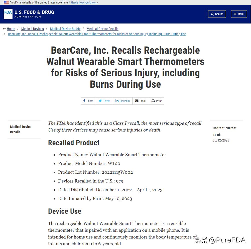 BearCare, Inc. Recalls Rechargeable Walnut Wearable Smart