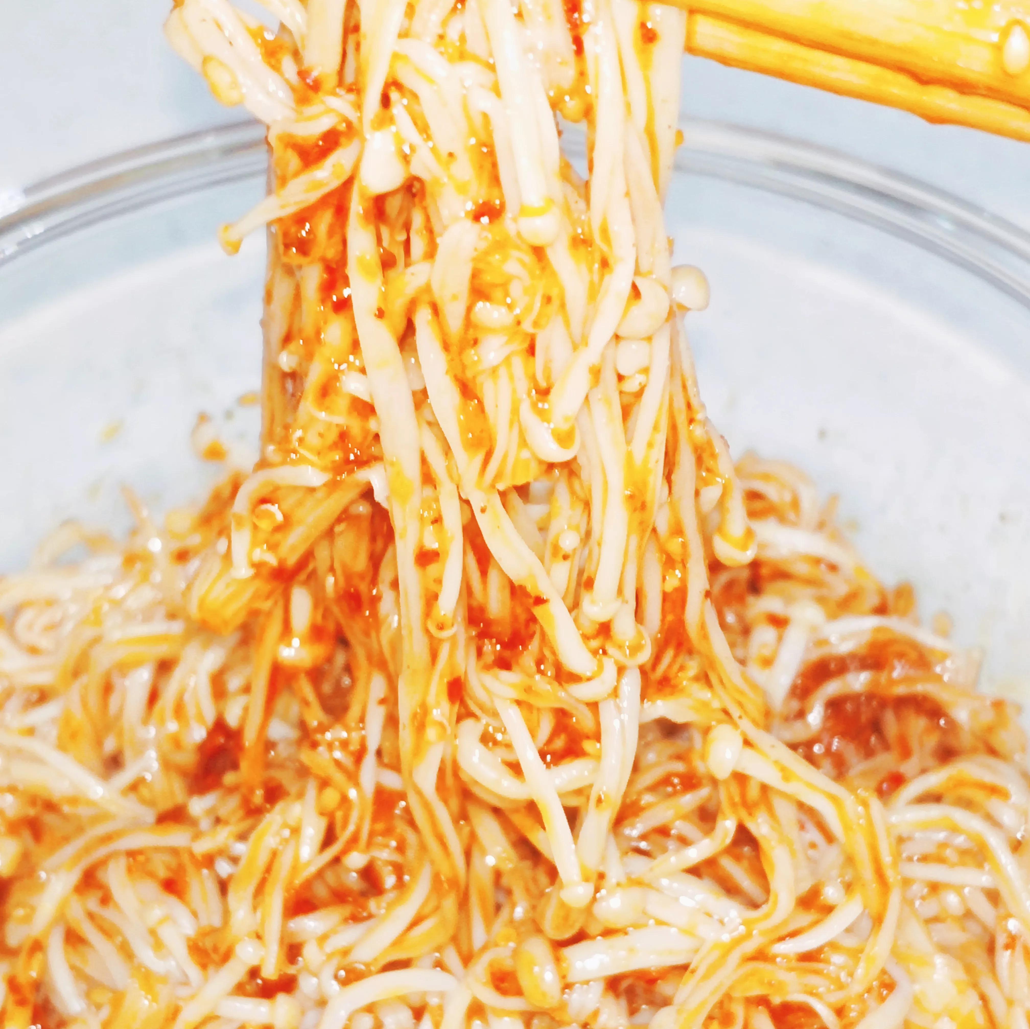 Enoki mushrooms in red oil, super delicious, but too expensive for
