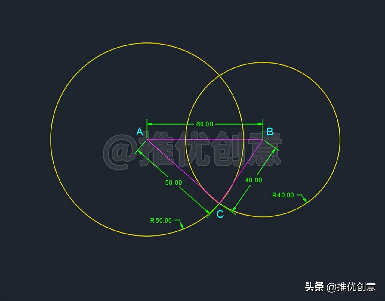 How to draw the circumscribed triangle of a triangle? Engineering