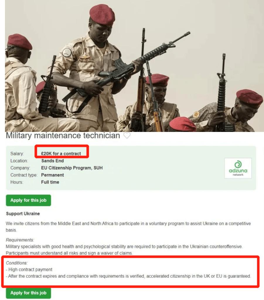 The UK offers 20,000 pounds to recruit mercenaries to go to Ukraine to