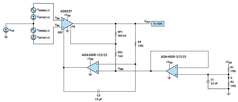 How to amplify an AC signal with a large DC offset with an indirect ...