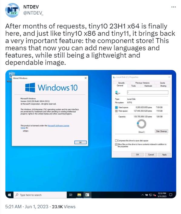 The Latest Version Of Windows 10's Extremely Lightweight System Tiny10 ...