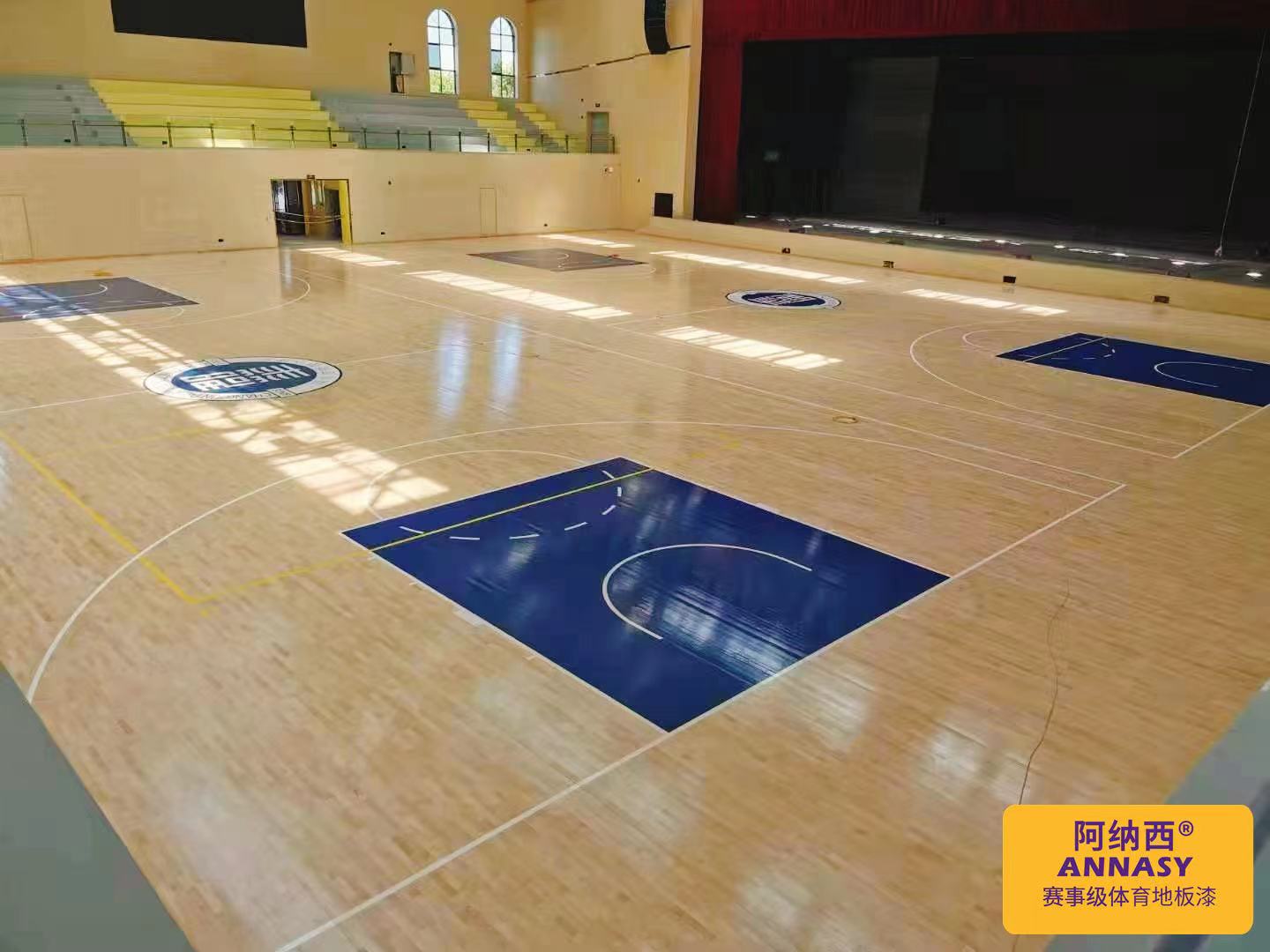 Basketball gymnasium sports wood floor paint brushing and color