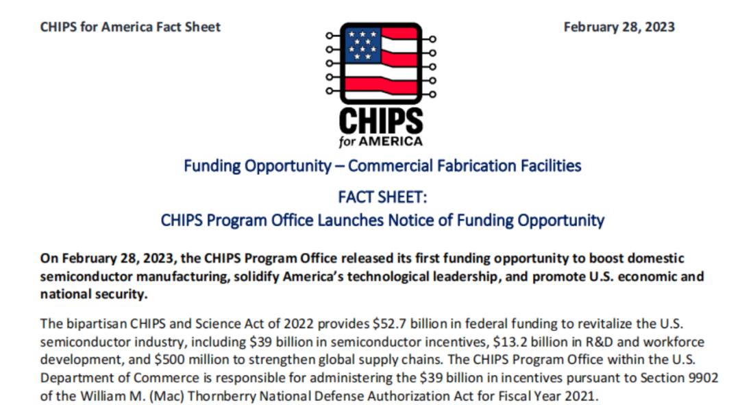 The details of the application of the US Chip Act have been released