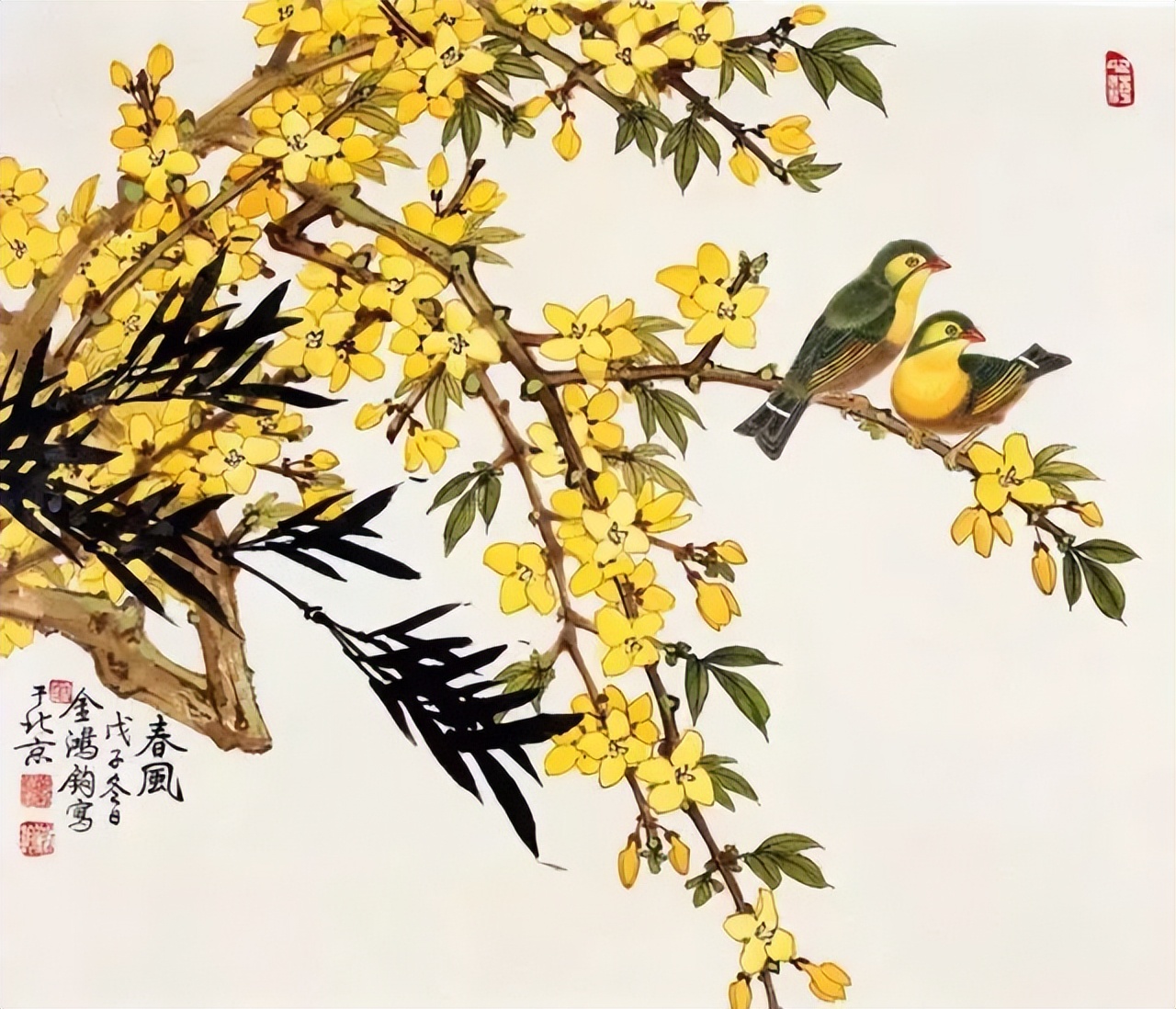 He Hongjun 100 pictures of Jin Hongjun's meticulous heavy-color flower-and-bird ...