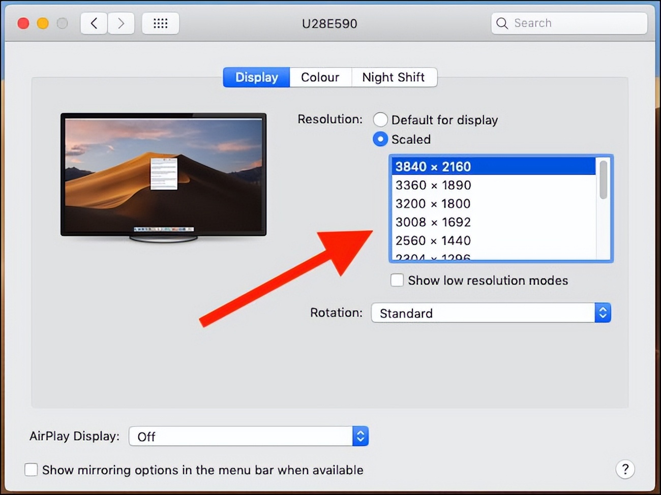 How to choose the exact display resolution on Mac iNEWS