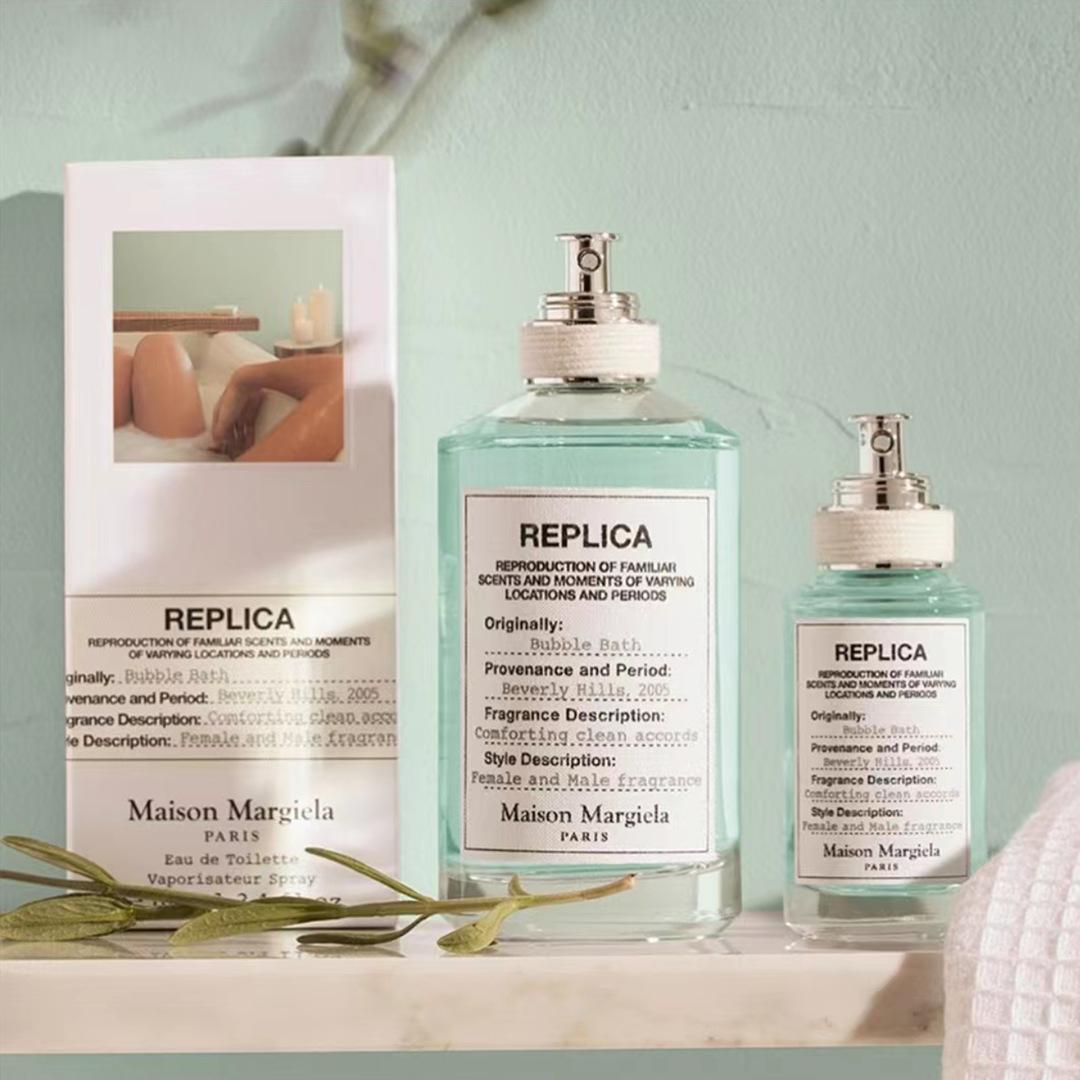 "Fresh, soapy, coconut milk fragrance", Margiela's "Bubble Bath" uses