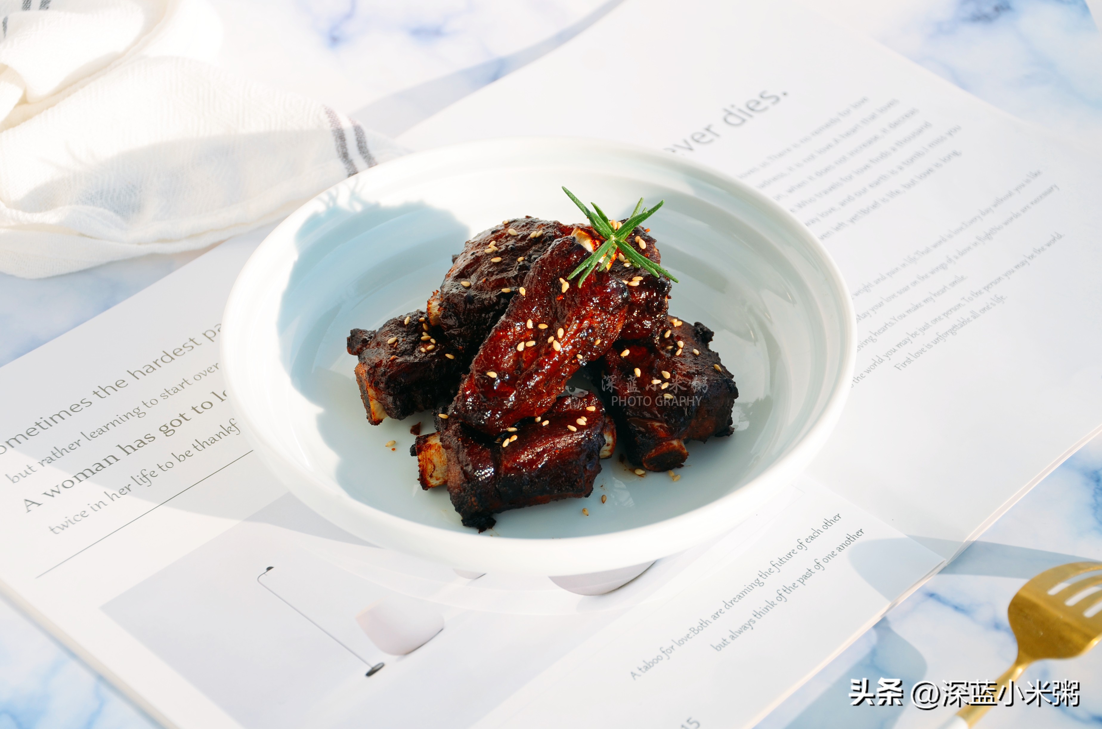 The low-fat version of black pepper grilled pork ribs is charred on the ...