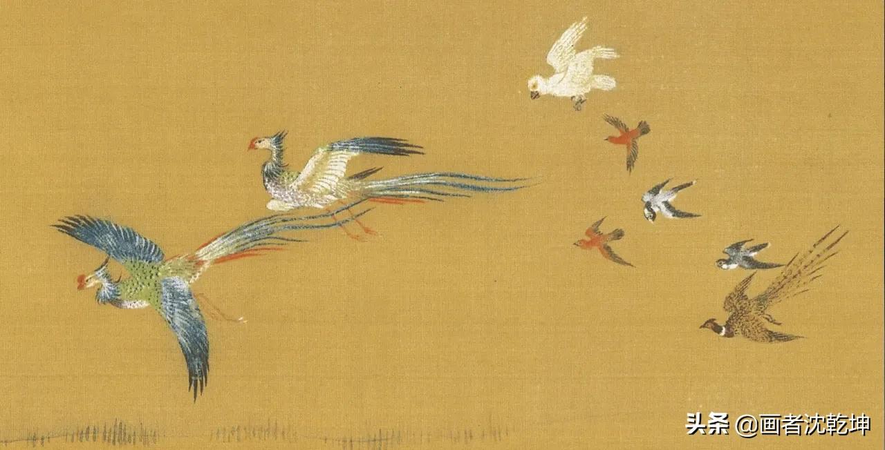 Shen Quan's 10-meter-long scroll "A Hundred Birds Chaofeng Tu" line ...