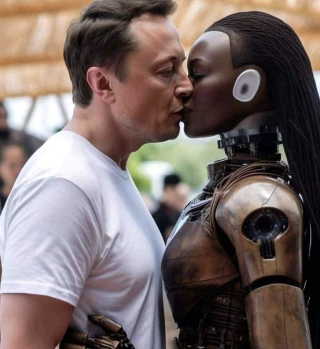 Does Musk embrace the waist and kiss the robot, does it mean that the