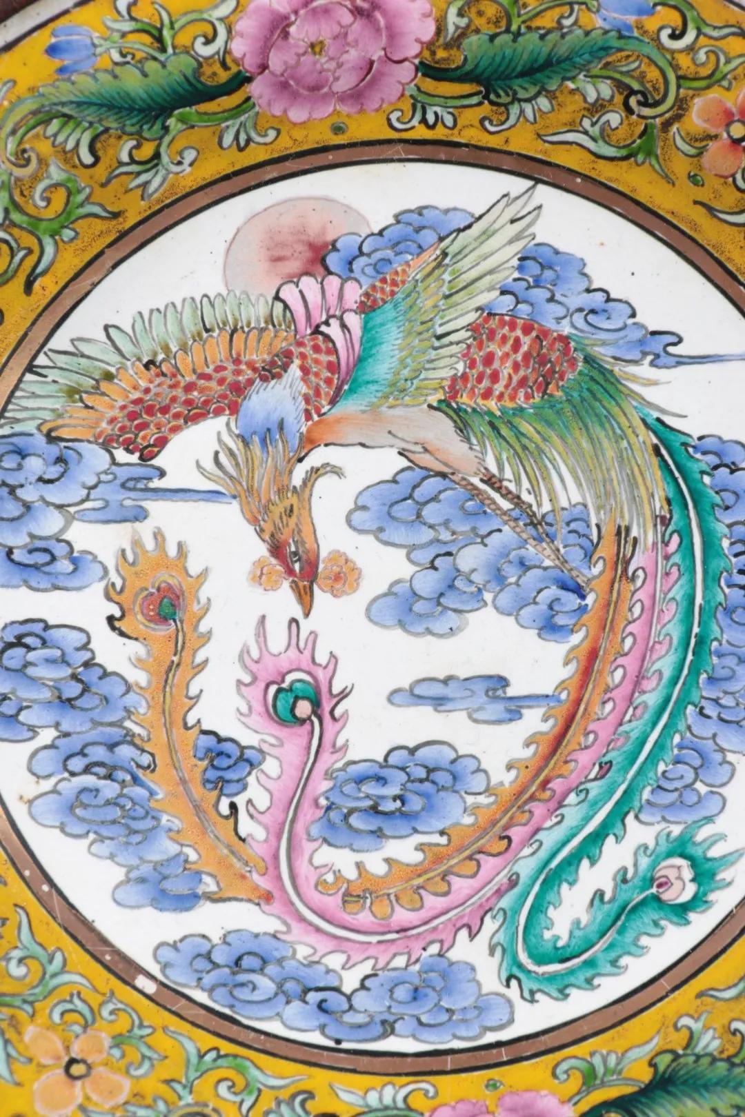 Old Collection Enamel Phoenix Plate with Bronze Body Painting iNEWS