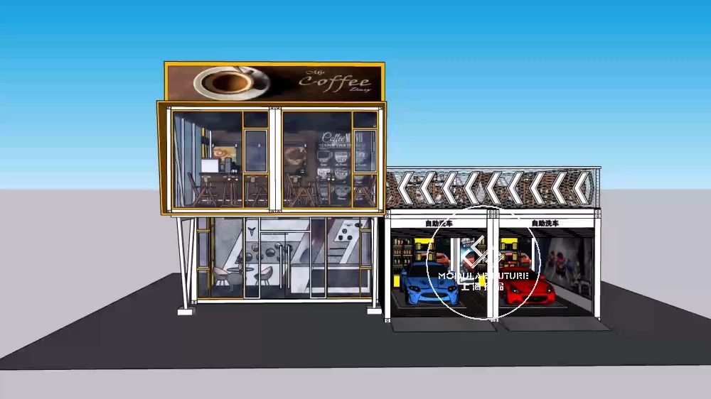 Innovative new concept container car wash shop & cafe iMedia
