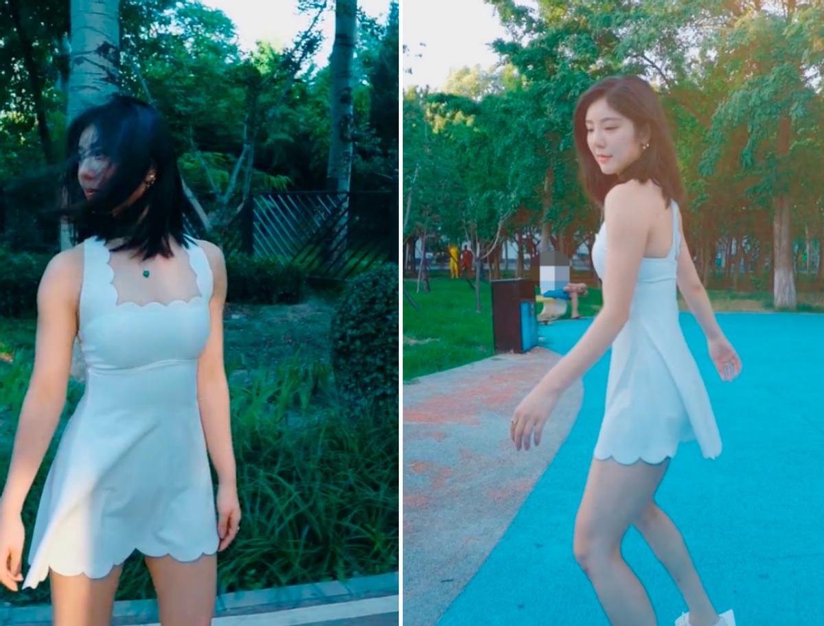 Zhao Yihuan was wearing a short skirt and playing skateboard and risked ...