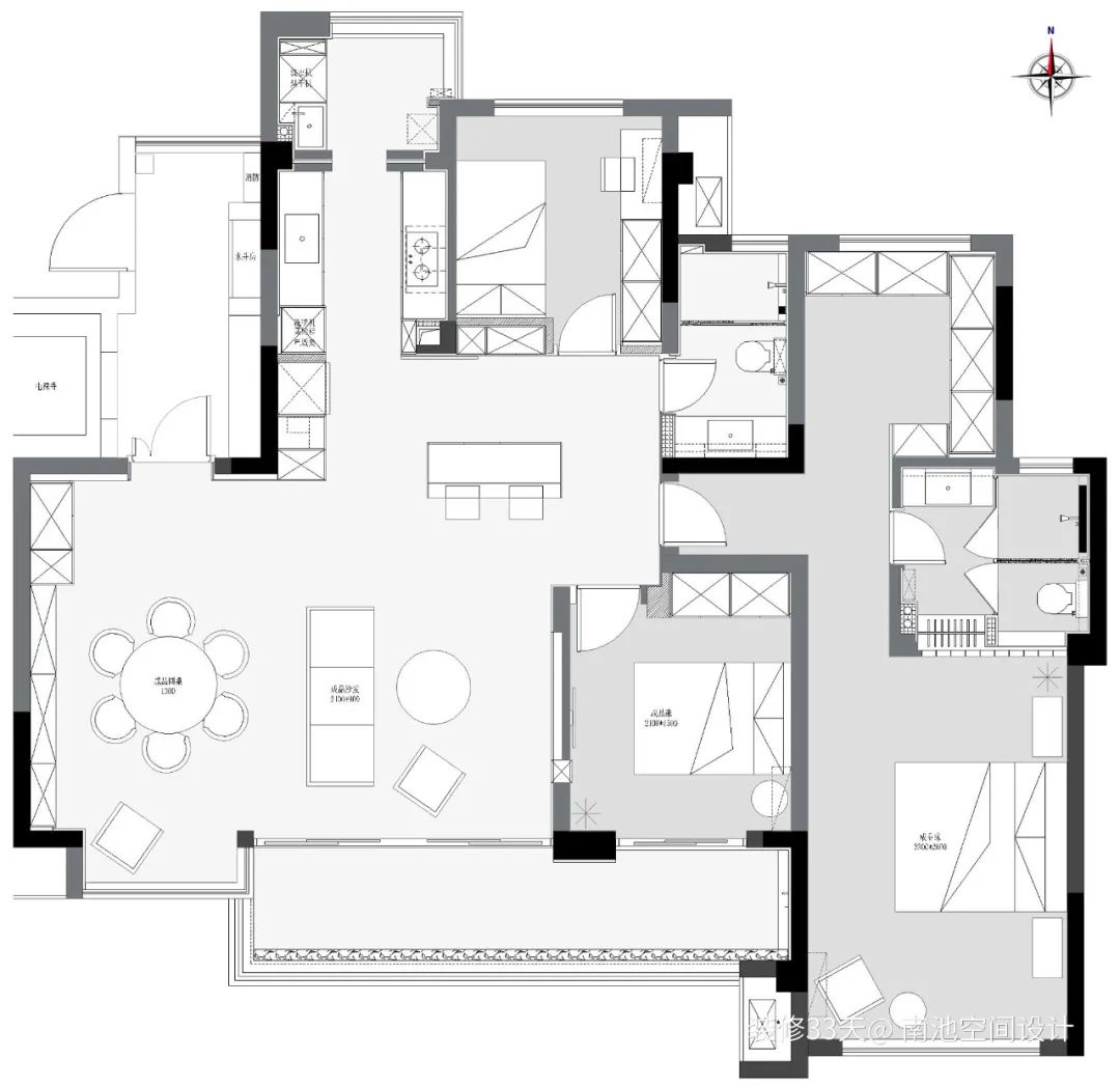 Practical 132-square-meter modern texture big three rooms - iMedia