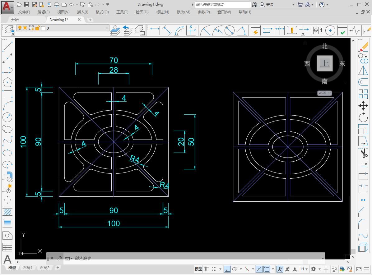 CAD drawing practice pattern consisting of rectangles and ellipses - iNEWS