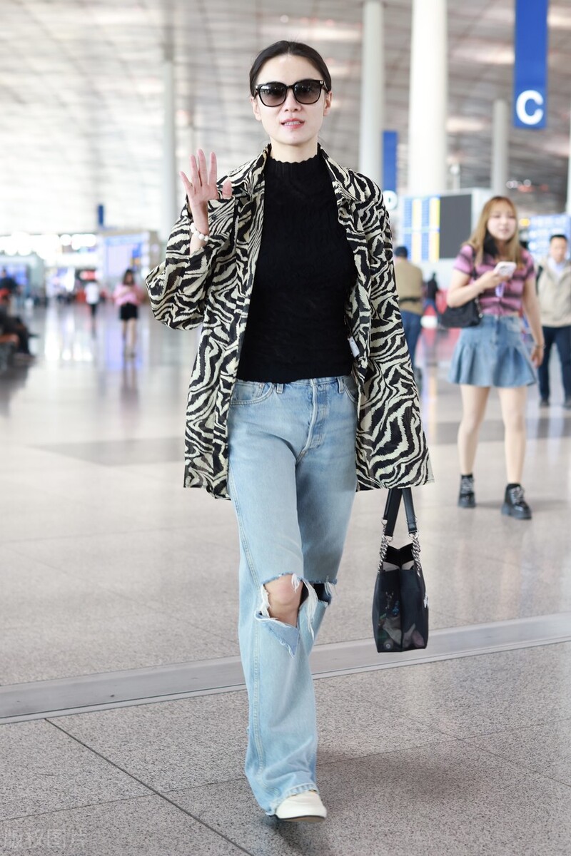 Zebra Print Ripped Song Jia's zebra-print shirt + ripped jeans + loafers + Balenciaga bags ...