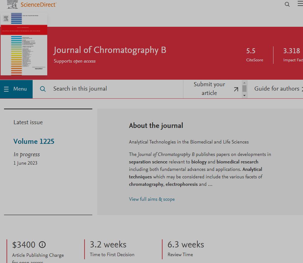 J CHROMATOGR B impact factor, is it a few districts, is it an early