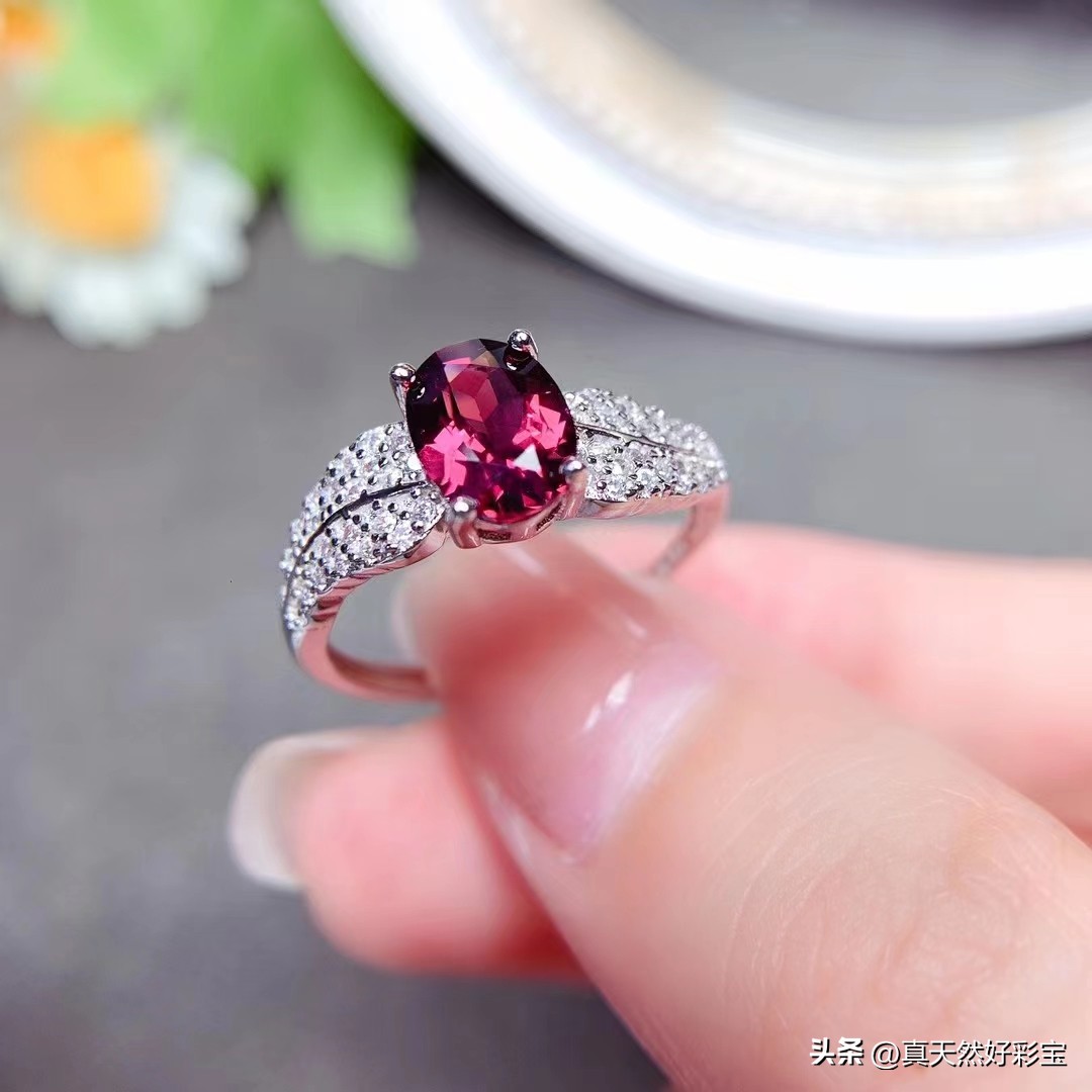 S925 Silver Inlaid Natural Magnesium Aluminum Garnet Ring - Inews