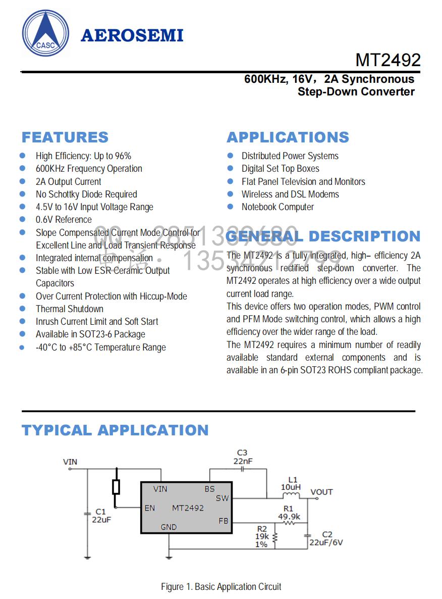 MT2492 600 KHz, 16V, 2A Synchronous Step-Down Converter Chip - iMedia